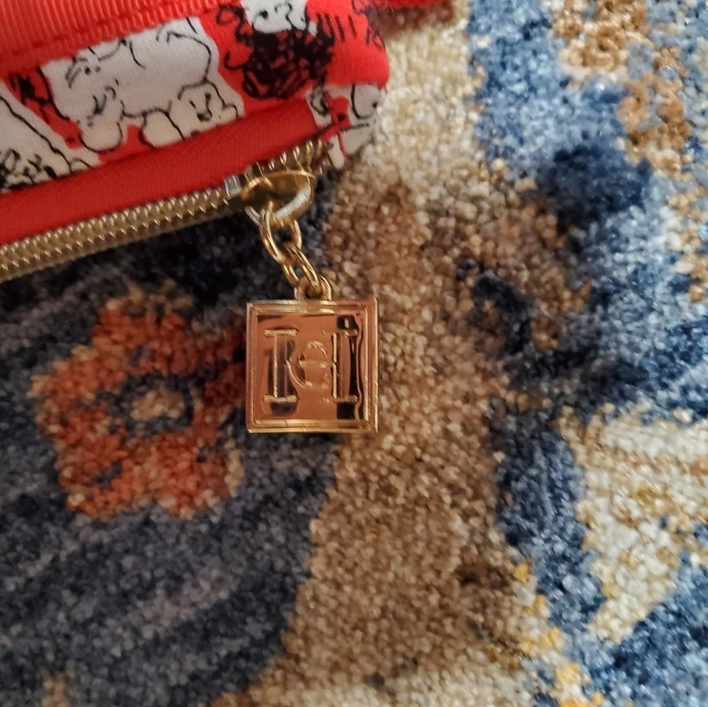 Carolina Herrera White Poodles On Red And Black Pouch